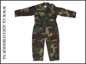 Kinderoverall woodland camo maat 28 7-8jr