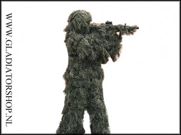 Ghillie 5 delig sniper woodland camouflage suit/pak inclusief een geweer cover