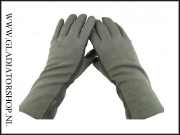 Dupont piloten handschoen leer & Nomex olijf groen