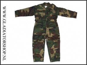 Kinderoverall woodland camo maat 30 9-10jr