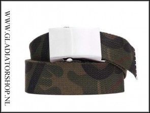 Tropenkoppel riem belt woodland camo met chrome gesp (4cm)